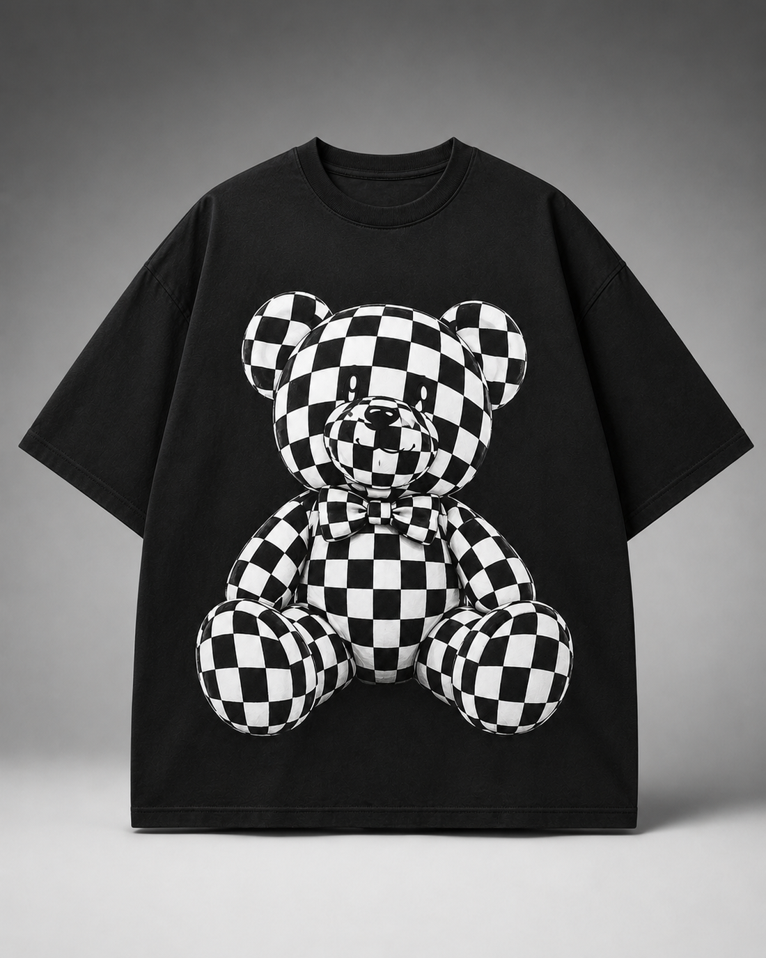 Unisex & Oversized Graphic Tee- B&W Teddy