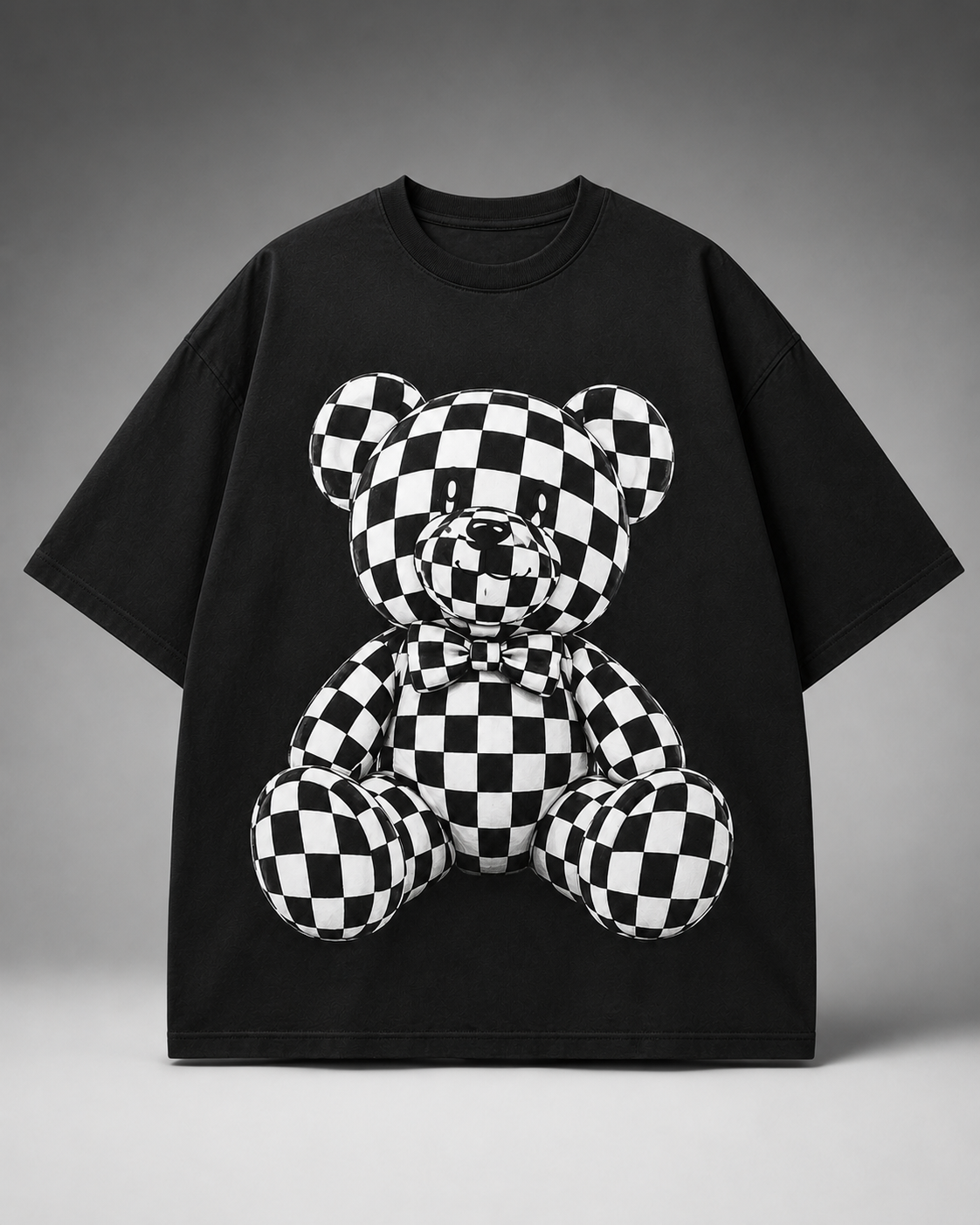 Unisex & Oversized Graphic Tee- B&W Teddy